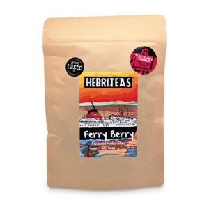 Ferry Berry flavoured herbal blend, a kraft pouch of 20 teabags with the Hebriteas label